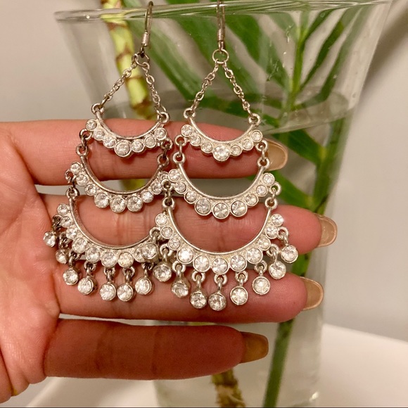 Crystal Small Chandelier Earrings in Silver - Picture 4 of 4